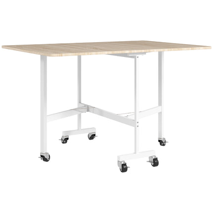Folding Dining Table for 6, Oak, 6 Locking Casters