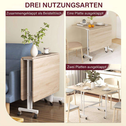 Folding Dining Table for 6, Oak, 6 Locking Casters