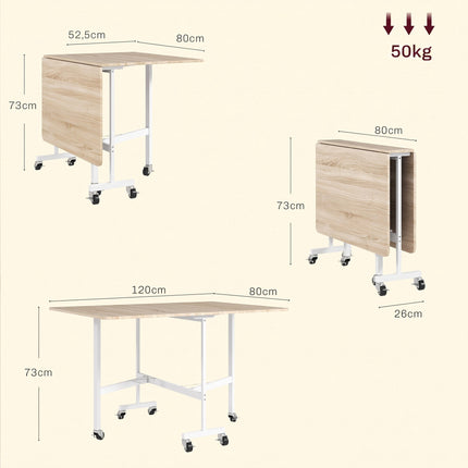 Folding Dining Table for 6, Oak, 6 Locking Casters