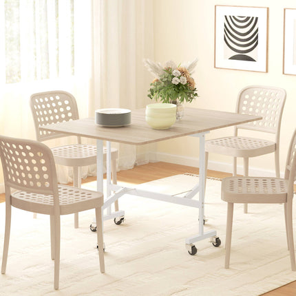 Folding Dining Table for 6, Oak, 6 Locking Casters