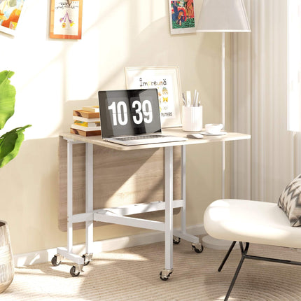 Folding Dining Table for 6, Oak, 6 Locking Casters