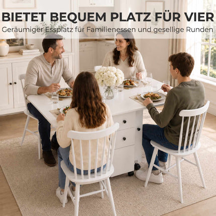 Folding Dining Table with Drawers and Cabinet, White