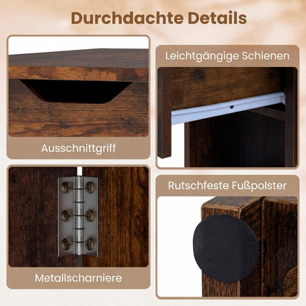 Klappbarer Esstisch mit Rollen, Regalen und Schublade