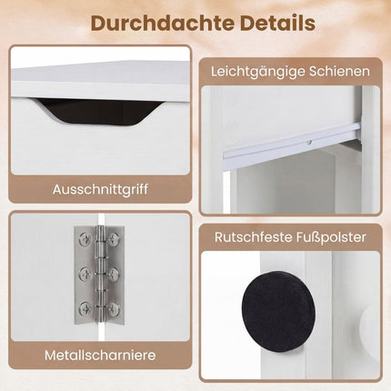 Klappbarer Esstisch mit Rollen, Regalen, Schublade – Weiß