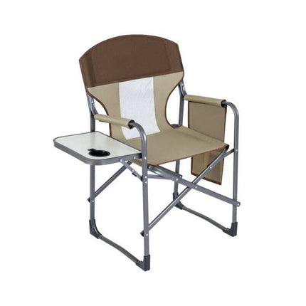 Folding Director's Chair with Side Table and Cup Holder, Brown-Grey, 180 kg