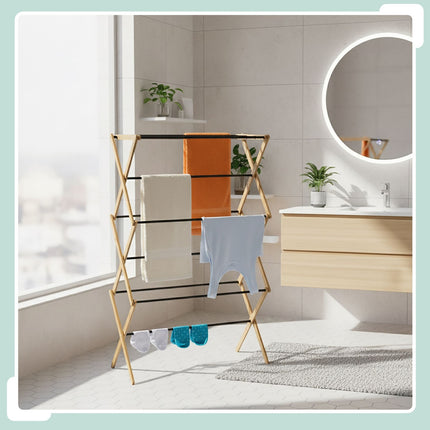 Folding Drying Rack, Bamboo & Metal, 6 Levels