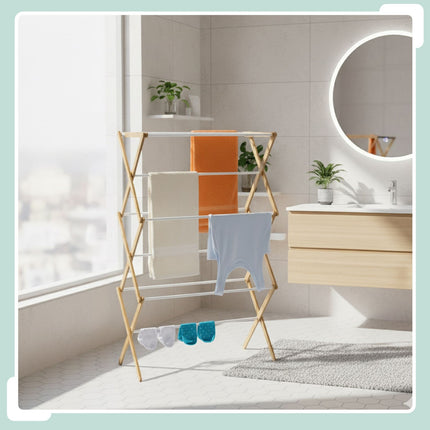 Folding Drying Rack – Bamboo & Metal, 6 Levels