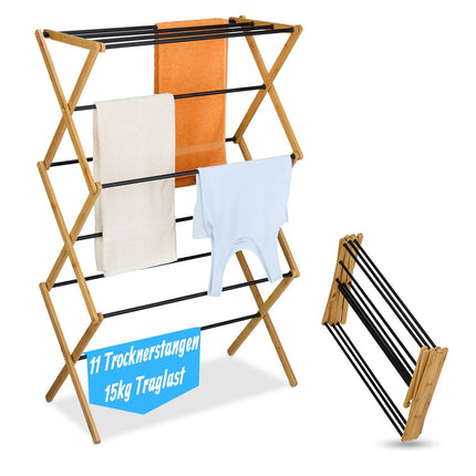Folding Drying Rack, Bamboo & Metal, 6 Levels