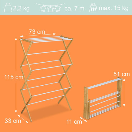 Folding Drying Rack – Bamboo & Metal, 6 Levels