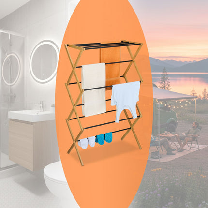 Folding Drying Rack, Bamboo & Metal, 6 Levels