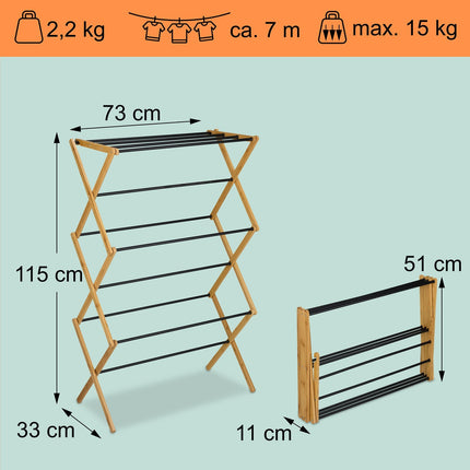 Folding Drying Rack, Bamboo & Metal, 6 Levels