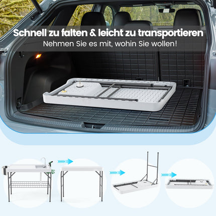 Folding Fish Cleaning Table with Sink & Shelf – White