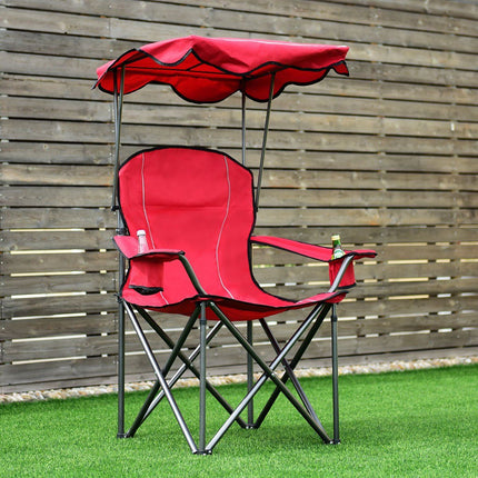 Klappbarer Angelstuhl mit Getränkehalter für Terrasse, Strand, Camping, 96,5 x 67,5 x 130 cm, Rot
