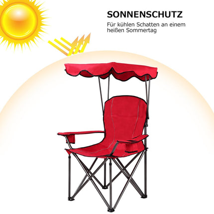 Klappbarer Angelstuhl mit Getränkehalter für Terrasse, Strand, Camping, 96,5 x 67,5 x 130 cm, Rot
