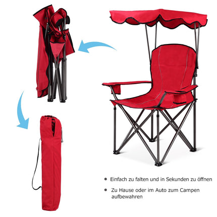 Klappbarer Angelstuhl mit Getränkehalter für Terrasse, Strand, Camping, 96,5 x 67,5 x 130 cm, Rot