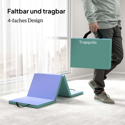 Faltbare Fitnessmatte mit Griff, 180x60x5 cm, Grün/Lila
