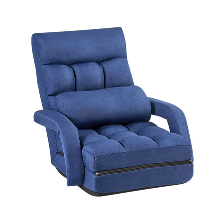 Folding Floor Gaming Chair, 5-Position Back, Armrests, Dark Blue