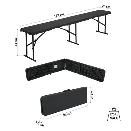 Folding Garden Bench, Dark Grey, 180 cm