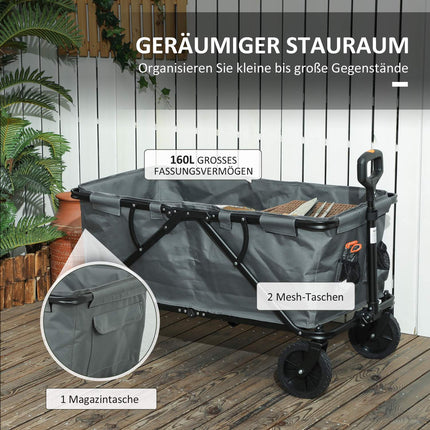 Faltbarer Gartenwagen, 160L Fassungsvermögen, 120kg Tragkraft, Dunkelgrau