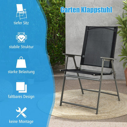 Folding Garden Chairs Set, Weatherproof Fabric, Black