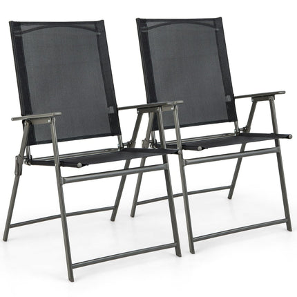 Folding Garden Chairs Set, Weatherproof Fabric, Black
