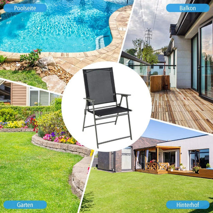Folding Garden Chairs Set, Weatherproof Fabric, Black