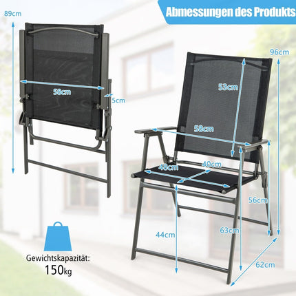 Folding Garden Chairs Set, Weatherproof Fabric, Black
