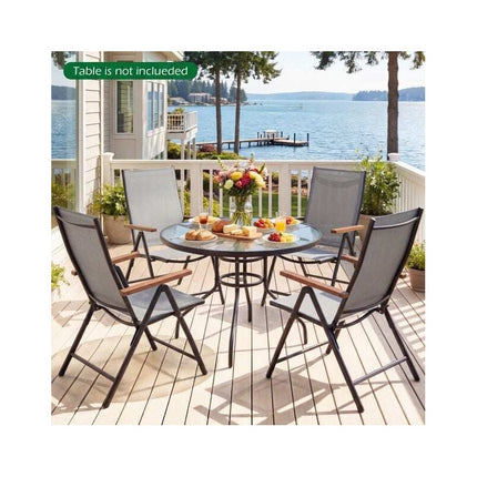 Folding Garden Chairs Set of 2 with 5-Position Backrest, Grey, Up to 150 kg