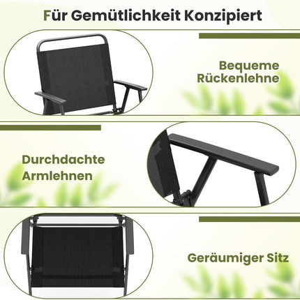 Klappbare Gartenstühle 2er-Set mit Armlehnen, Schwarz