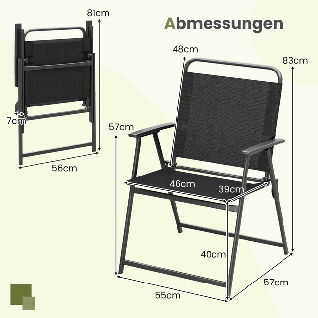 Klappbare Gartenstühle 2er-Set mit Armlehnen, Schwarz