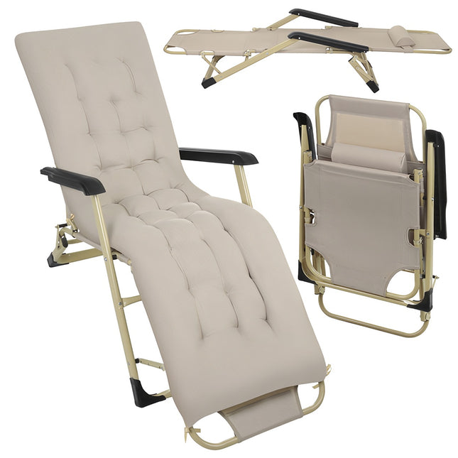 Klappbare Gartenliege mit Auflage, 3-fach verstellbar, Beige
