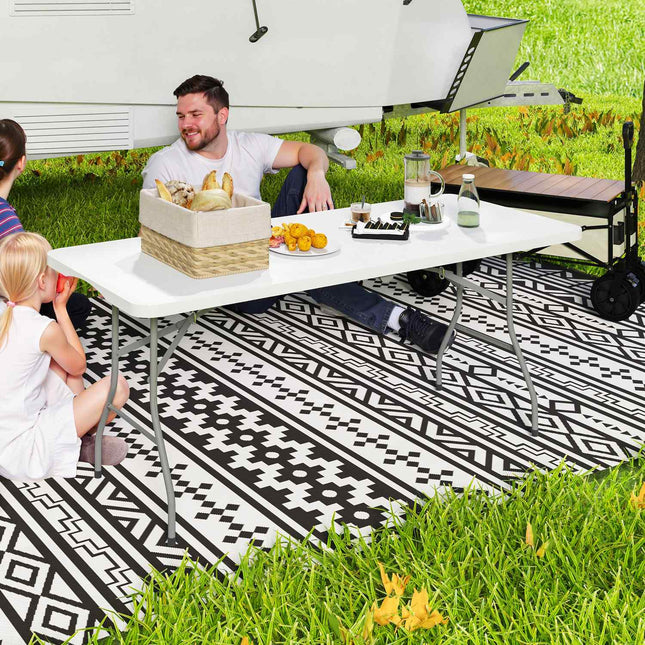 Opklapbare tuintafel 180 x 74 cm weerbestendige buffettafel met draaggreep klaptafel campingtafel voor tuin, terras en balkon wit Aosom