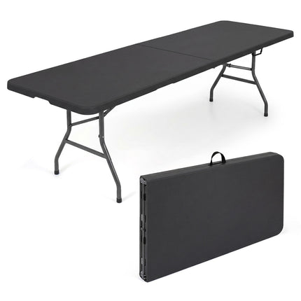 Folding Garden Table 244x75 cm, Black, Seats 10, Portable
