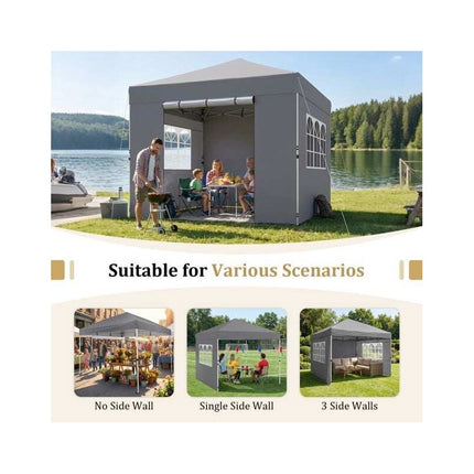 Folding Gazebo 3 x 3 m with Removable Side Panels, Metal Frame, Grey, 3 Heights