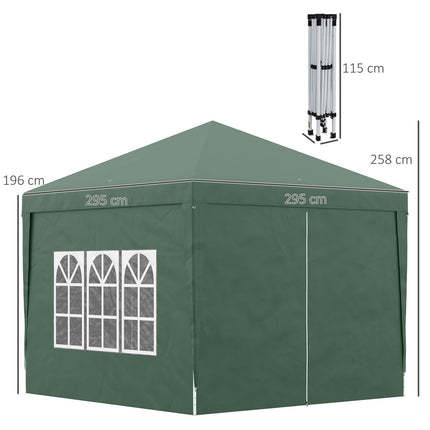 Foldable green gazebo 3x3m with 4 walls & UV protection