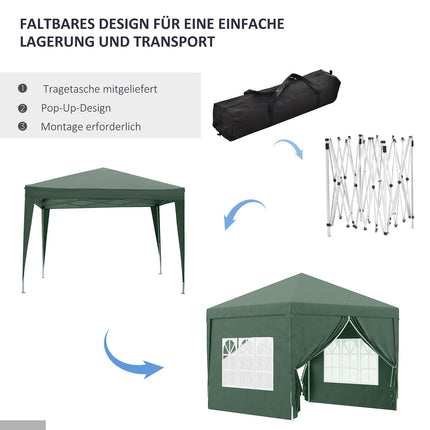 Foldable green gazebo 3x3m with 4 walls & UV protection