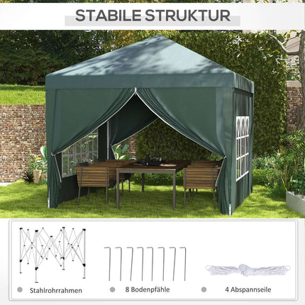 Foldable green gazebo 3x3m with 4 walls & UV protection