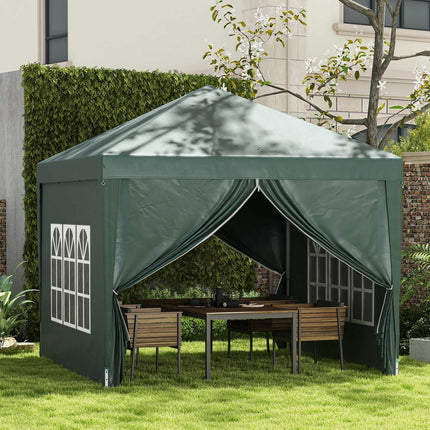 Foldable green gazebo 3x3m with 4 walls & UV protection