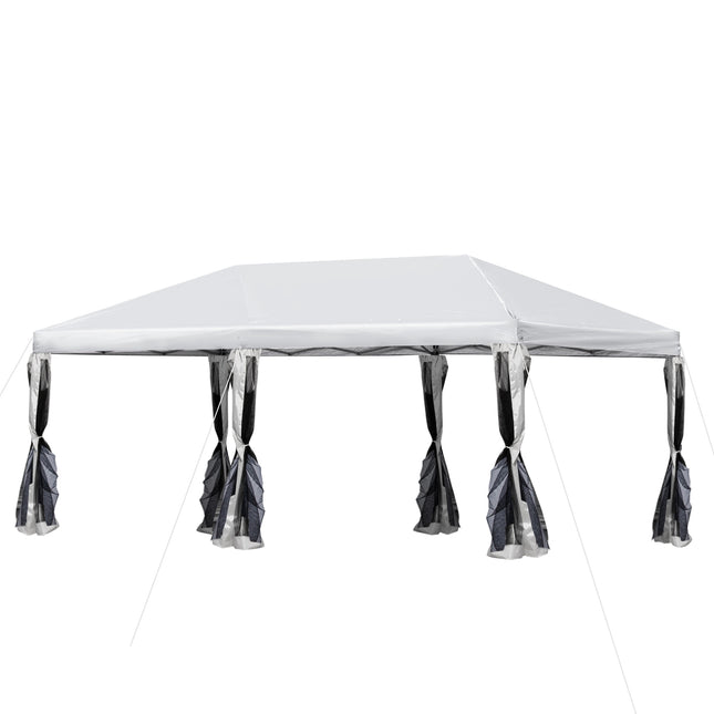 Outdoor Pop-Up Pavillon, Cremeweiß, Stahl & Netz, 6x3m