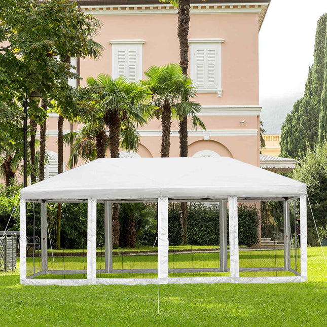 Outdoor Pop-Up Pavillon, Cremeweiß, Stahl & Netz, 6x3m