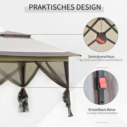 Faltbarer brauner Pavillon mit UV-Schutz, Stahlrahmen