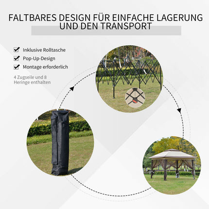 Faltbarer brauner Pavillon mit UV-Schutz, Stahlrahmen