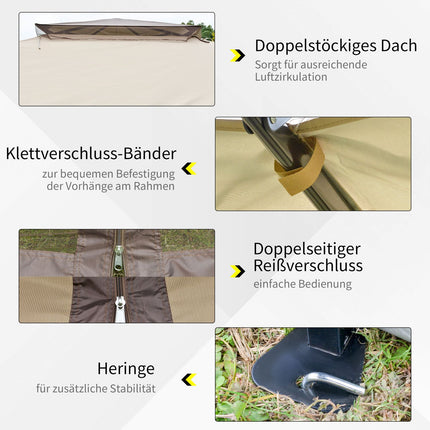 Faltbarer brauner Pavillon mit UV-Schutz, Stahlrahmen