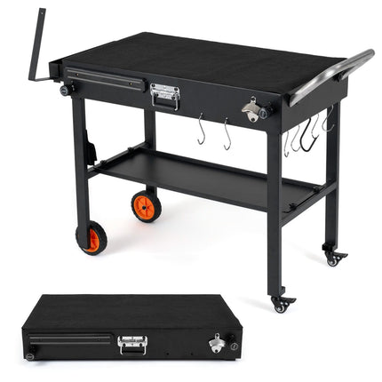 Folding Grill Cart for 17/22 Inch Griddles, Black Steel