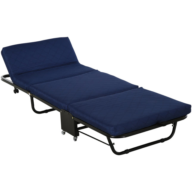 Folding guest bed - Adjustable - Steel frame - Blue