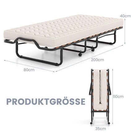 Folding Guest Bed 80x200 cm with Memory Foam Mattress