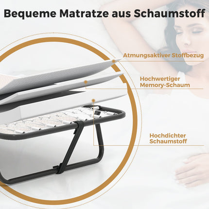 Klappbares Gästebett mit Memory Foam Matratze, 190x80 cm