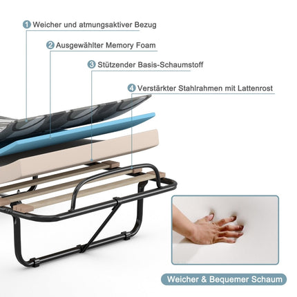 Klappbares Gästebett mit Memory-Foam-Matratze, 190x80 cm, Grau