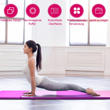 Folding Gym Mat 240x120cm, Pink, Non-Slip, Portable