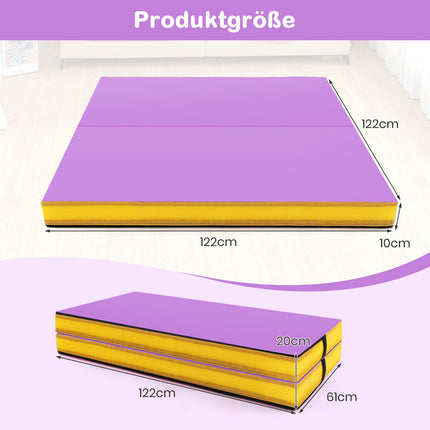 Folding Gymnastics Mat, 122x122x10 cm, Purple, EPE Foam